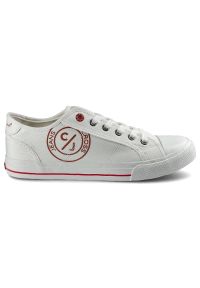 Trampki damskie Cross Jeans, sznurowany fason cholewka ze skóry ekologicznej niska cholewka przed kostkę gumowy nosek ochronny płaska elastyczna pode. Okazja: na co dzień. Zapięcie: sznurówki. Kolor: biały. Szerokość cholewki: normalna. Wzór: nadruk. Wysokość cholewki: przed kostkę. Materiał: materiał, skóra ekologiczna, guma. Sezon: wiosna, lato. Styl: klasyczny, casual #6
