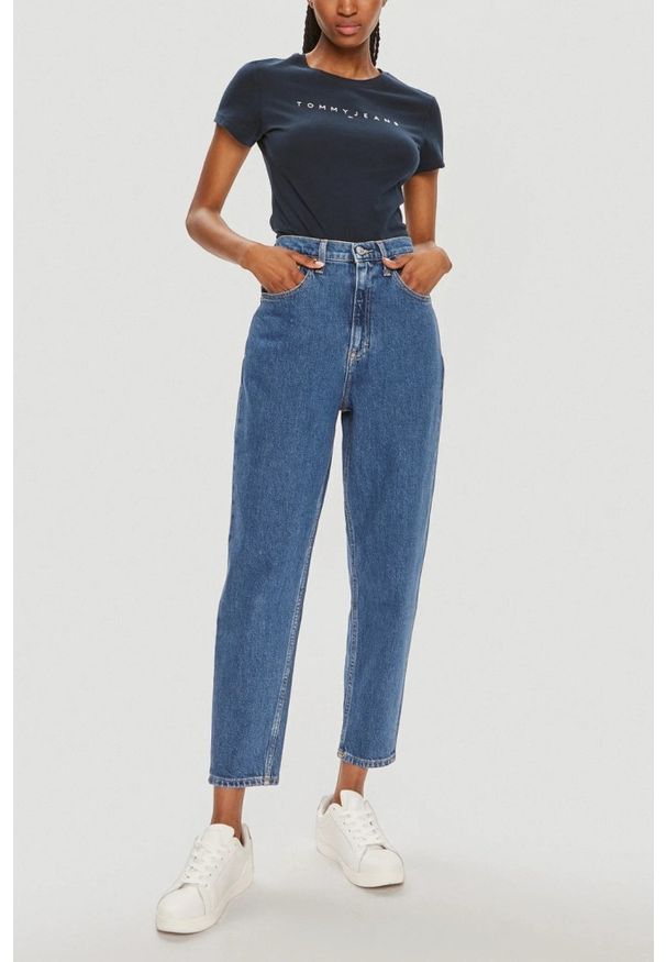 Tommy Jeans - TOMMY JEANS Granatowy damski t-shirt, Rozmiar M. Kolor: niebieski