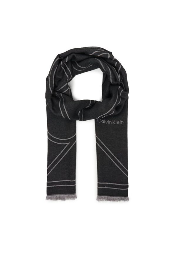 Calvin Klein Szal Emblem Repeat Lw Shawl W Fringes LV04F8074G Czarny. Kolor: czarny. Materiał: materiał