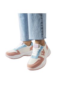 Inna Biało-różowo-niebieskie sneakersy Teresio białe. Okazja: na spacer, na co dzień. Kolor: biały. Sport: turystyka piesza, fitness