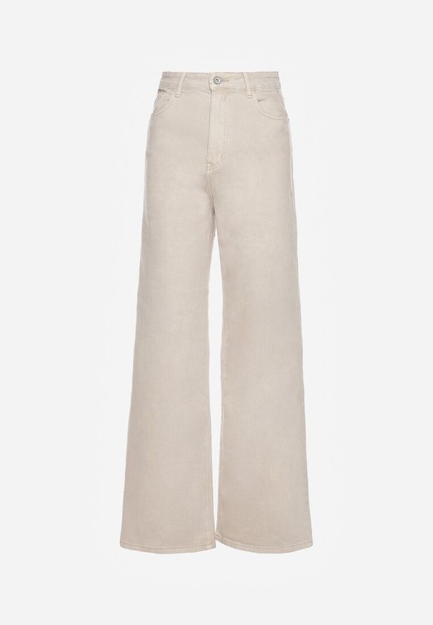 Renee - Beżowe Jeansy Szerokie Phririope. Okazja: na co dzień. Stan: podwyższony. Kolor: beżowy. Długość: krótkie. Wzór: aplikacja. Styl: elegancki, casual