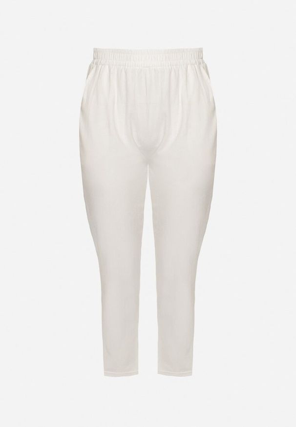 Born2be - Białe Klasyczne Spodnie Bawełniane z Gumką w Pasie Olozi. Okazja: na co dzień. Kolekcja: plus size. Kolor: biały. Materiał: bawełna. Styl: klasyczny