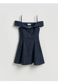 Reserved - Sukienka z odkrytymi ramionami - niebieski. Kolor: niebieski. Materiał: bawełna, tkanina. Typ sukienki: z odkrytymi ramionami #1