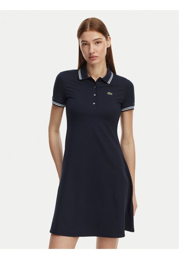 Lacoste Sukienka codzienna EF5288 Granatowy Regular Fit. Okazja: na co dzień. Kolor: niebieski. Materiał: bawełna. Typ sukienki: proste. Styl: casual