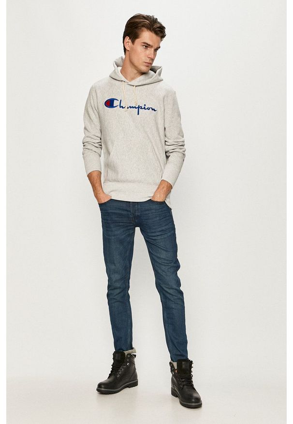 Champion - Bluza. Kolor: szary. Materiał: dzianina. Wzór: aplikacja