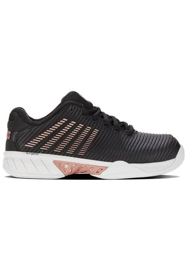 Buty do tenisa damskie K-Swiss Hypercourt Express 2. Kolor: biały, wielokolorowy, czarny. Materiał: materiał, syntetyk. Szerokość cholewki: normalna. Sport: tenis