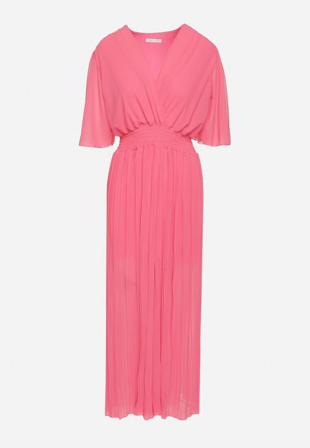 Born2be - Fuksjowy Plisowany Kombinezon o Kopertowym Kroju z Gumką w Talii Ameddie. Okazja: na co dzień. Kolor: różowy. Styl: elegancki, casual