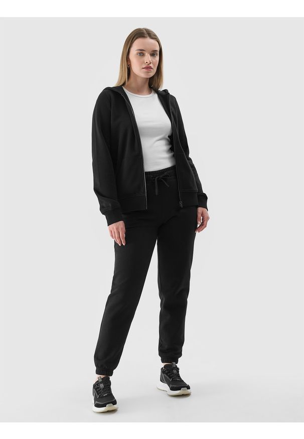 4f - 4F Spodnie dresowe joggery damskie - czarne XL. Kolor: czarny. Materiał: dresówka. Wzór: gładki, ze splotem