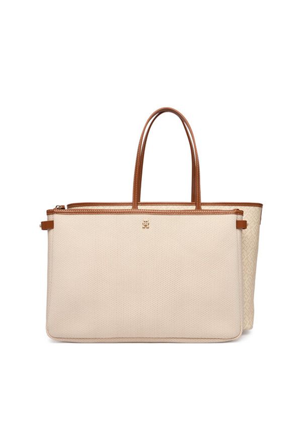 TOMMY HILFIGER - Tommy Hilfiger Torebka Th Monoplay Tote Le AW0AW17416 Beżowy. Kolor: beżowy. Materiał: skórzane