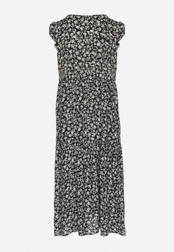 Born2be - Czarna Bawełniana Sukienka o Rozkloszowanym Kroju z Falbanami i Dekoltem w Serek Ifforine. Okazja: na co dzień. Typ kołnierza: dekolt w serek. Kolor: czarny. Materiał: bawełna. Styl: casual, elegancki