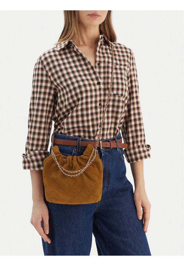 Tory Burch Torebka Fleming Suede Mini Hobo Bag 166066 Brązowy. Kolor: brązowy. Materiał: skórzane, zamszowe