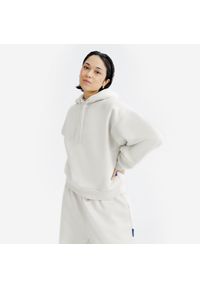 Decathlon - Bluza z kapturem damska Elementals. Typ kołnierza: kaptur. Kolor: beżowy. Materiał: tkanina, elastan, prążkowany, bawełna, materiał, poliester