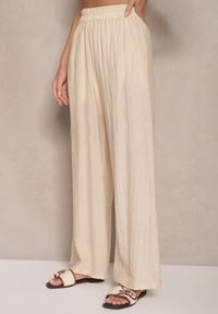 Renee - Jasnobeżowe Wiskozowe Spodnie Palazzo High Waist z Lnem Linaselia. Stan: podwyższony. Kolor: beżowy. Materiał: wiskoza, len. Sezon: lato #5