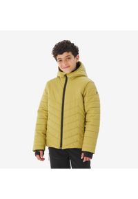 quechua - Kurtka turystyczna zimowa dla dzieci MH 500. Kolor: zielony, czarny, wielokolorowy. Materiał: materiał, puch, dzianina, poliester, tkanina. Sezon: zima. Styl: sportowy