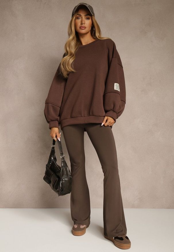 Renee - Brązowe Spodnie High Waist z Elastycznego Materiału z Gumką w Talii Dorra. Stan: podwyższony. Kolor: brązowy. Materiał: materiał. Wzór: gładki. Styl: retro, sportowy