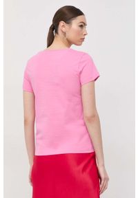 Pinko t-shirt bawełniany kolor różowy. Kolor: różowy. Materiał: bawełna. Wzór: nadruk #4
