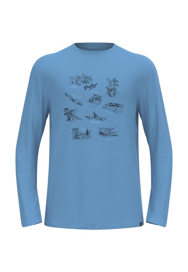 Odlo - Koszulka z długim rękawem męska ODLO Merino 200 Tourist T-Shirt. Okazja: na co dzień. Kolor: niebieski. Długość rękawa: długi rękaw. Długość: długie. Styl: casual