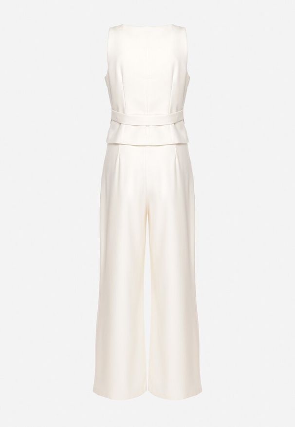 Born2be - Jasnobeżowy Komplet w Stylu Garniturowym z Kamizelką i Szerokimi Spodniami Vialora. Kolor: beżowy. Wzór: aplikacja