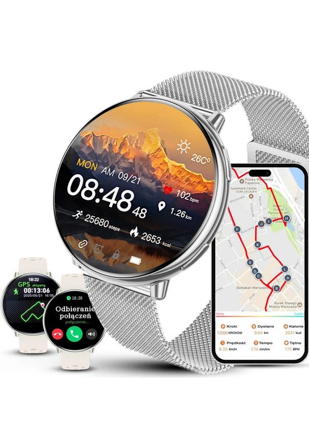 Rubicon - Zegarek damski SMARTWATCH F50-GPS- beżowy PROF z dwoma paskami. Rodzaj zegarka: smartwatch. Kolor: beżowy
