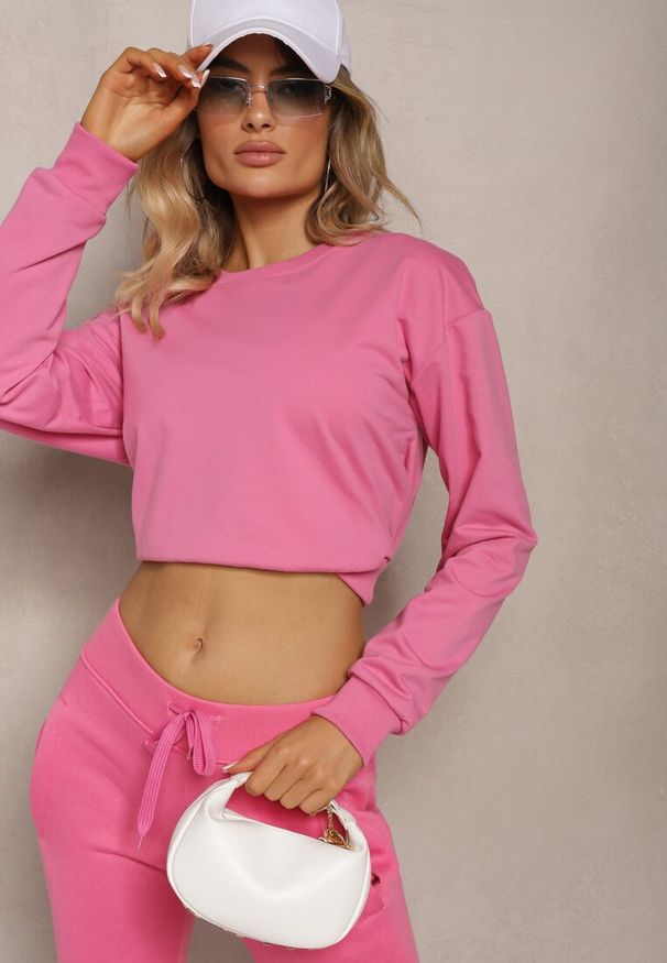 Renee - Fuksjowa Bluza z Bawełną ze Ściągaczami przy Rękawach i w Pasie Alberia. Kolor: różowy. Materiał: bawełna. Długość rękawa: długi rękaw. Długość: długie