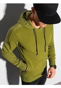 Ombre Clothing - Bluza męska z kapturem B1155 - oliwkowa - XL. Typ kołnierza: kaptur. Kolor: oliwkowy. Materiał: dzianina, bawełna, dresówka, jeans, poliester