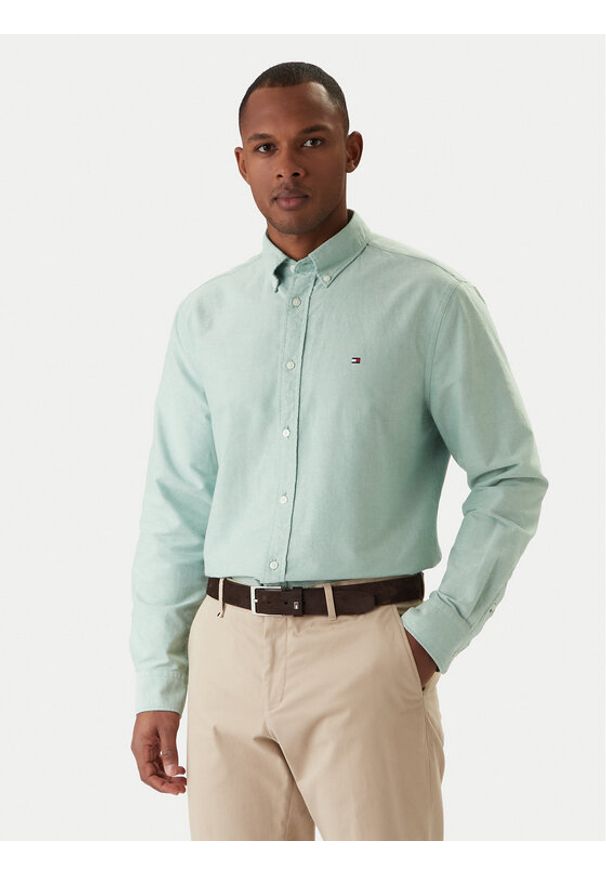 TOMMY HILFIGER - Tommy Hilfiger Koszula Solid Heritage MW0MW35774 Zielony Regular Fit. Kolor: zielony. Materiał: bawełna