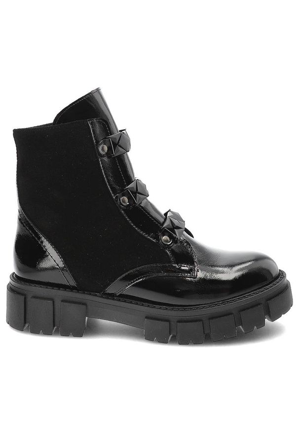 Czarne Botki Karino Damskie Modne Obuwie Jesienne. Kolor: czarny. Materiał: jeans, lakier, skóra. Sezon: jesień. Styl: rockowy