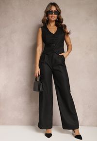 Renee - Czarne Szerokie Spodnie High Waist Obszyte Metaliczną Nicią Silvaine. Stan: podwyższony. Kolor: czarny. Styl: klasyczny, elegancki