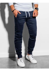 Ombre Clothing - Spodnie męskie dresowe joggery P867 - granatowe - XXL. Kolor: niebieski. Materiał: dresówka