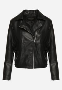 Born2be - Czarna Kurtka Ramoneska z Asymetrycznym Zamkiem i Ozdobnymi Klapami Accorda. Okazja: na co dzień. Kolor: czarny. Materiał: jeans. Styl: casual, elegancki, klasyczny #6