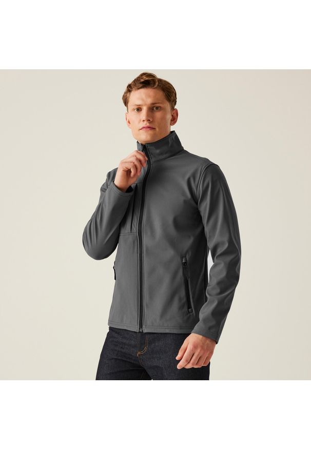 Regatta - Męska 3-warstwowa kurtka softshell z membraną Octagon II do druku. Kolor: szary. Materiał: softshell. Sport: turystyka piesza