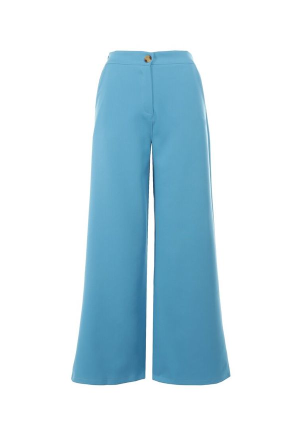 Born2be - Niebieskie Spodnie Szerokie Antile. Stan: podwyższony. Kolor: niebieski. Materiał: koronka. Długość: krótkie. Wzór: gładki. Styl: elegancki