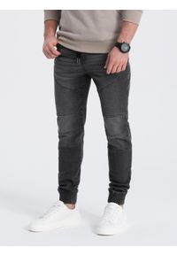 Ombre Clothing - Spodnie męskie joggery jeansowe z przeszyciami - grafitowe V4 OM-PADJ-0113 - XXL. Kolor: szary. Materiał: jeans