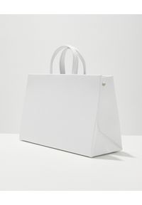 OFF-WHITE - Biała torba shopper ze strzałami. Kolor: biały. Wzór: gładki, kolorowy, kwiaty. Rodzaj torebki: do ręki #8