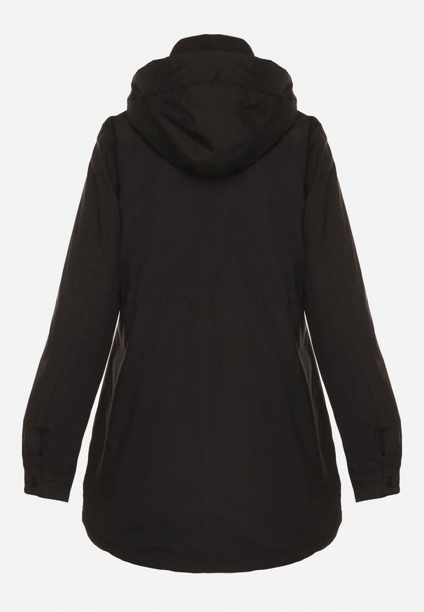 Born2be - Czarna Kurtka Parka z Kapturem z Ozdobną Wyściółką Tiolara. Okazja: na co dzień, na spacer. Typ kołnierza: kaptur. Kolor: czarny. Materiał: jeans. Styl: casual, sportowy