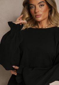 Renee - Czarna Bawełniana Bluzka Typu Nietoperz z Wiązaniem Sepionna. Okazja: na co dzień. Kolor: czarny. Materiał: bawełna. Długość rękawa: długi rękaw. Długość: długie. Styl: klasyczny, elegancki, casual #5