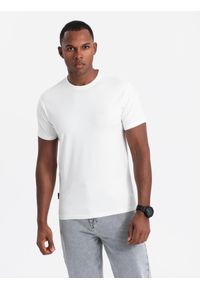 Ombre Clothing - Zestaw męskich t-shirtów z okrągłym dekoltem – biały/granatowy/czarny V2. Okazja: na co dzień. Kolor: biały. Materiał: bawełna, elastan, jersey, dzianina. Wzór: nadruk. Styl: casual
