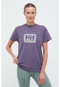 Helly Hansen t-shirt bawełniany kolor fioletowy z nadrukiem. Okazja: na co dzień. Kolor: fioletowy. Materiał: bawełna. Wzór: nadruk. Styl: casual #7