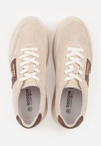 Born2be - Beżowe Skórzane Sneakersy na Grubej Podeszwie Zdobione Drobną Perforacją Serinatea. Okazja: na co dzień. Kolor: beżowy. Materiał: skóra. Wzór: aplikacja #9