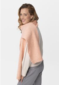 Volcano - Długi szal z wełną H-VELVET. Kolor: beżowy. Materiał: wełna. Wzór: prążki. Sezon: zima. Styl: elegancki #1