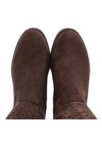 Kozaki damskie S.Barski, wysoka cholewka materiałowe wnętrze zapinane na suwak oraz miękka wkładka, brązowe, HY61-8023. Wysokość cholewki: przed kolano. Kolor: brązowy. Materiał: materiał. Szerokość cholewki: normalna #4