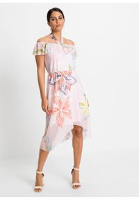 Sukienka siatkowa z nadrukiem bonprix bladoróżowy w kwiaty. Kolor: różowy. Wzór: nadruk, kwiaty #3