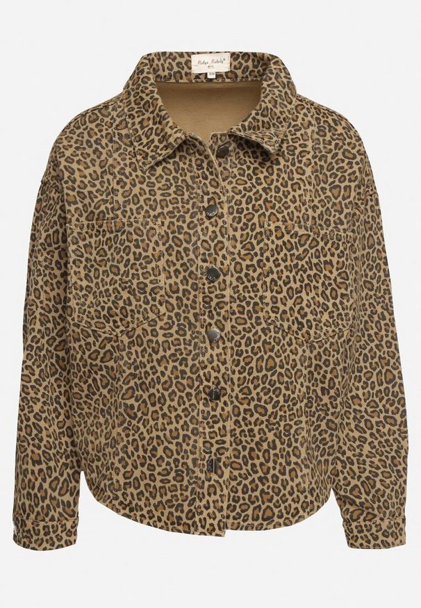 Born2be - Brązowa Kurtka Jeansowa w Drobne Cętki o Koszulowym Kroju Cesisia. Okazja: do pracy, na co dzień. Kolor: brązowy. Materiał: jeans. Długość rękawa: długi rękaw. Długość: długie. Styl: elegancki, klasyczny, casual