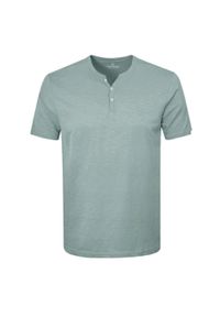T-Shirt, Dekolt na Guziki -Pako Jeans- Lekki Melanż - Miętowa. Okazja: na co dzień. Kolor: miętowy. Materiał: bawełna. Wzór: melanż. Styl: casual #1