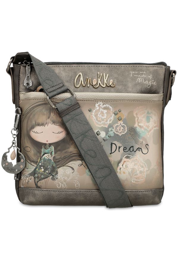 Torebka damska Anekke, mała bogato zdobiona na ramię z regulowanym paskiem, brązowa, 41703-069. Kolor: brązowy. Wzór: aplikacja. Dodatki: z haftem, z breloczkiem. Materiał: zdobione. Styl: casual. Rodzaj torebki: na ramię