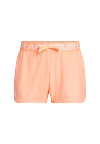 Spodenki sportowe dziewczęce Under Armour Play Up Solid Shorts - pomarańczowe. Kolor: pomarańczowy. Materiał: dzianina, materiał, poliester. Wzór: kolorowy, napisy