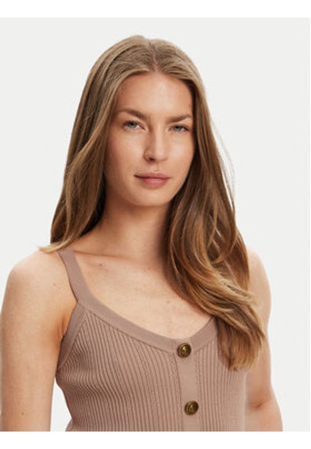 Guess Top W5YR10 Z0130 Brązowy Regular Fit. Kolor: brązowy. Materiał: syntetyk