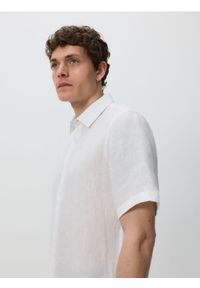 Reserved - Lniana koszula slim fit - biały. Kolor: biały. Materiał: len #1