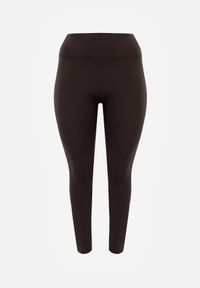 Born2be - Brązowe Gładkie Legginsy z Wysokim Stanem i Panelem Podkreślającym Talię Noseno. Okazja: na co dzień. Stan: podwyższony. Kolekcja: plus size. Kolor: brązowy. Długość: krótkie. Wzór: gładki. Styl: casual, sportowy #2