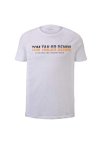 Koszulka męska Tom Tailor Logo Print. Kolor: biały. Materiał: bawełna. Wzór: nadruk. Sport: turystyka piesza #1